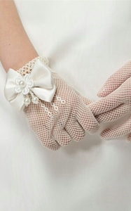 SZ60072-2 Flower Girls Lace Bowknot Net Voile Wedding Gloves Princess Glove